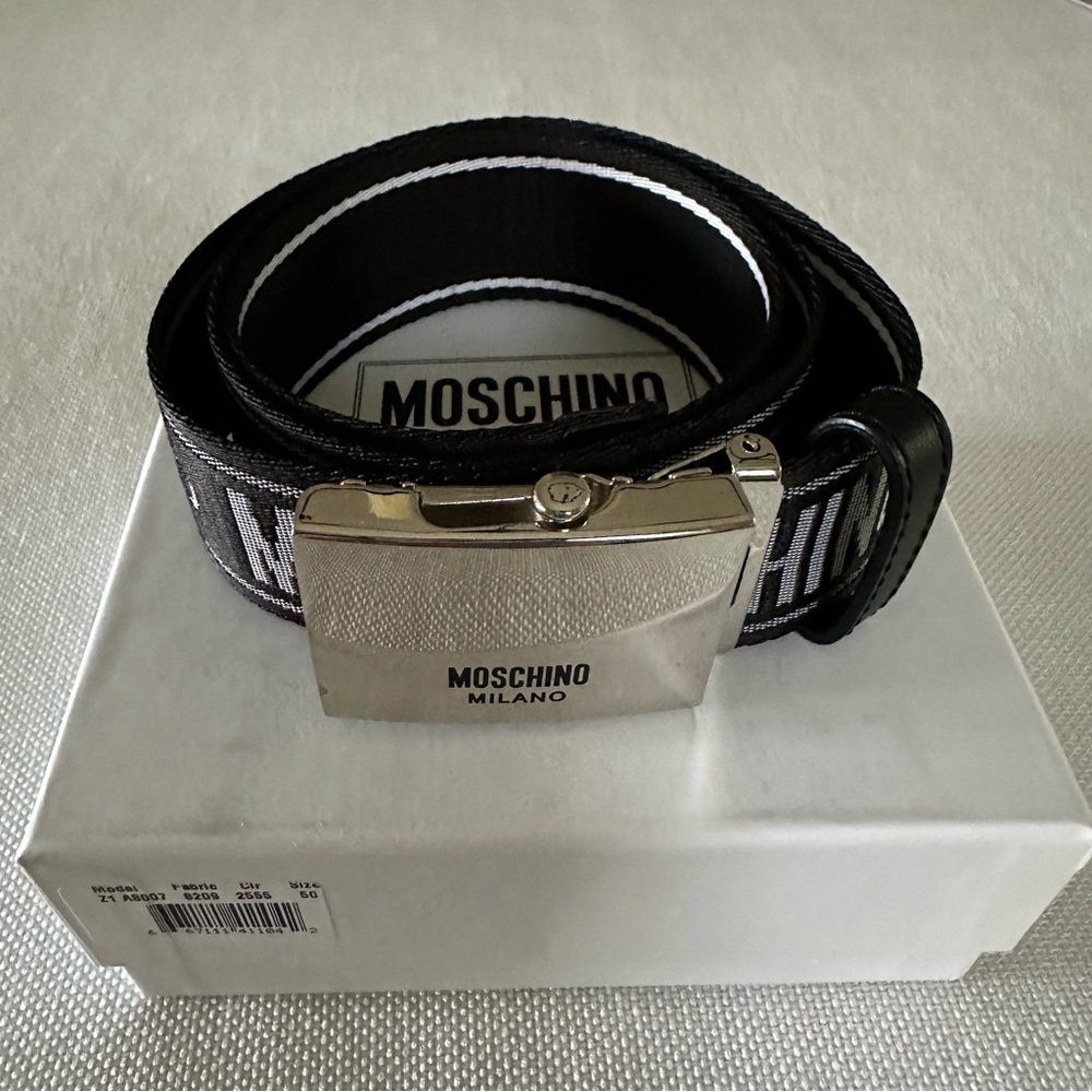 Moschino Black Belt with Silver Buckle Mens size 28 to 32